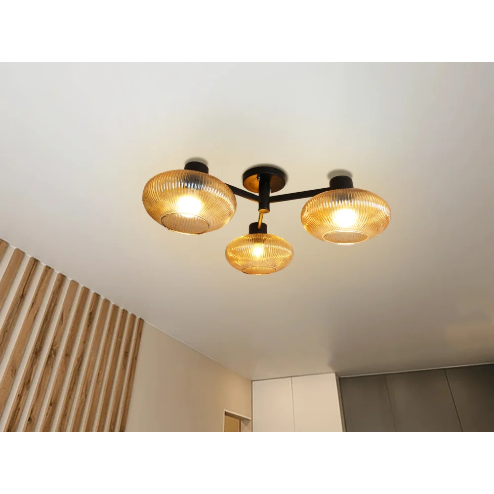 Solara 3-Light Ribbed Glass Chandelier | SKE-210002_3 CH-Black