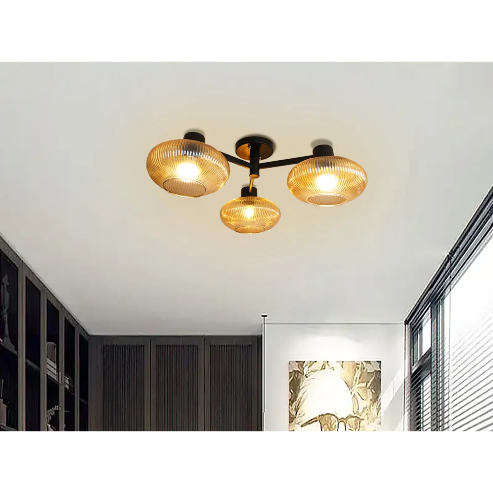Solara 3-Light Ribbed Glass Chandelier | SKE-210002_3 CH-Black
