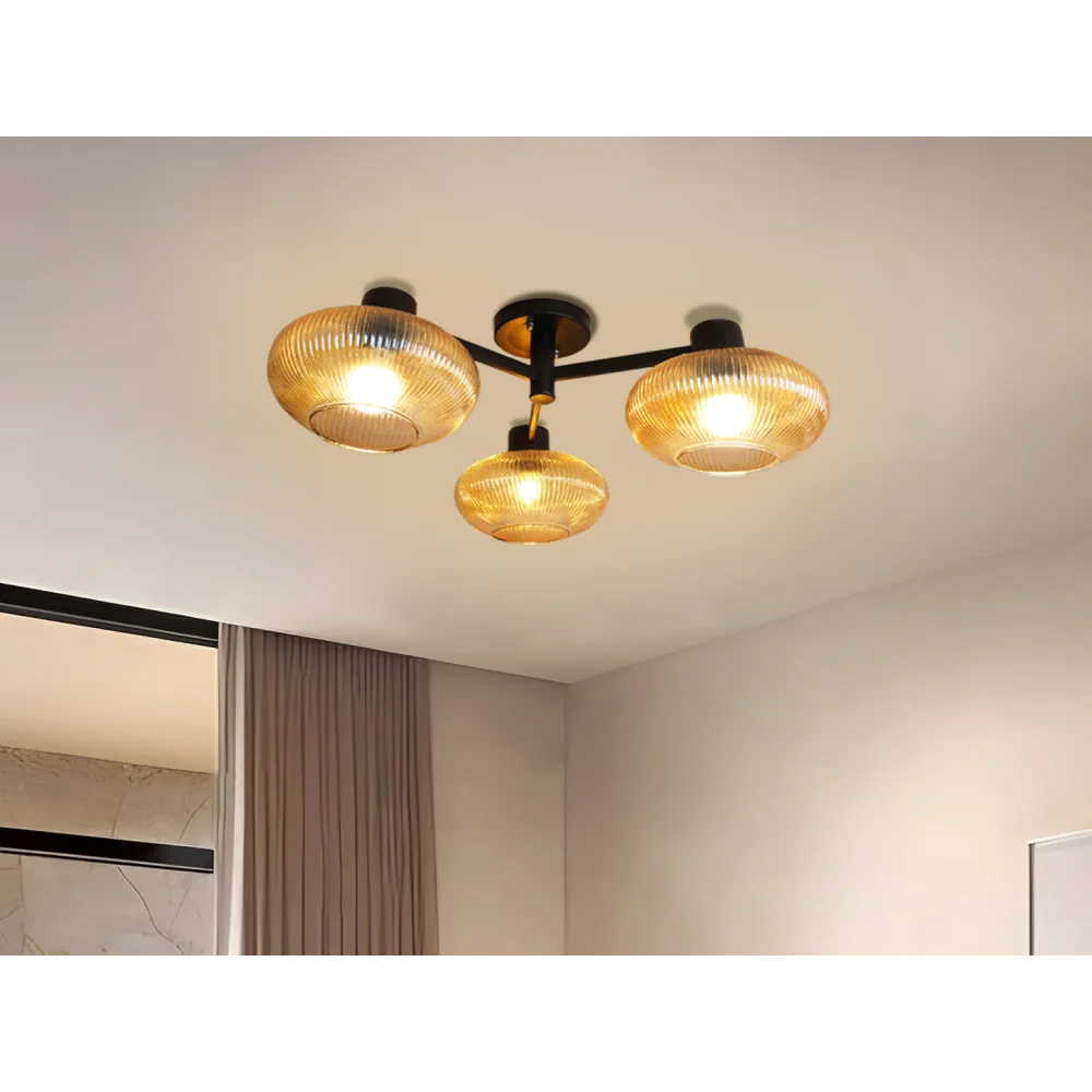 Solara 3-Light Ribbed Glass Chandelier | SKE-210002_3 CH-Black