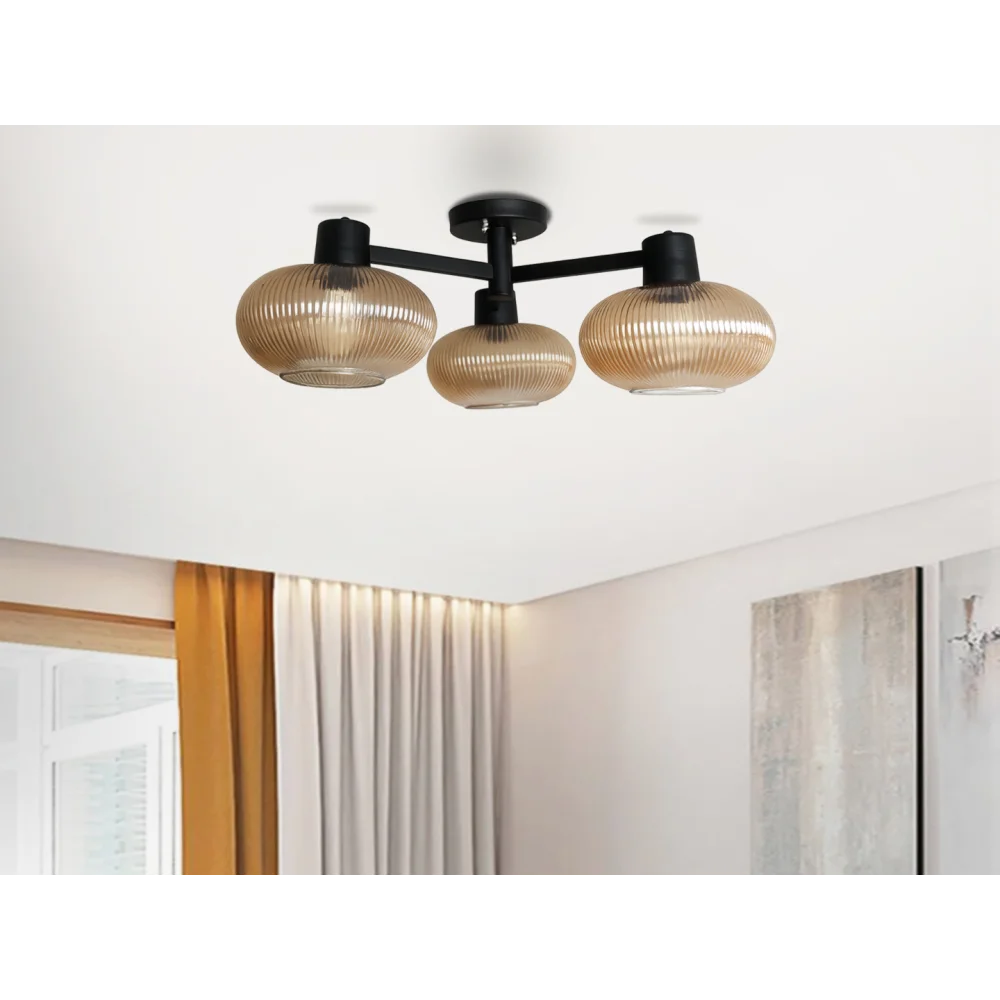 Solara 3-Light Ribbed Glass Chandelier | SKE-210002_3 CH-Black