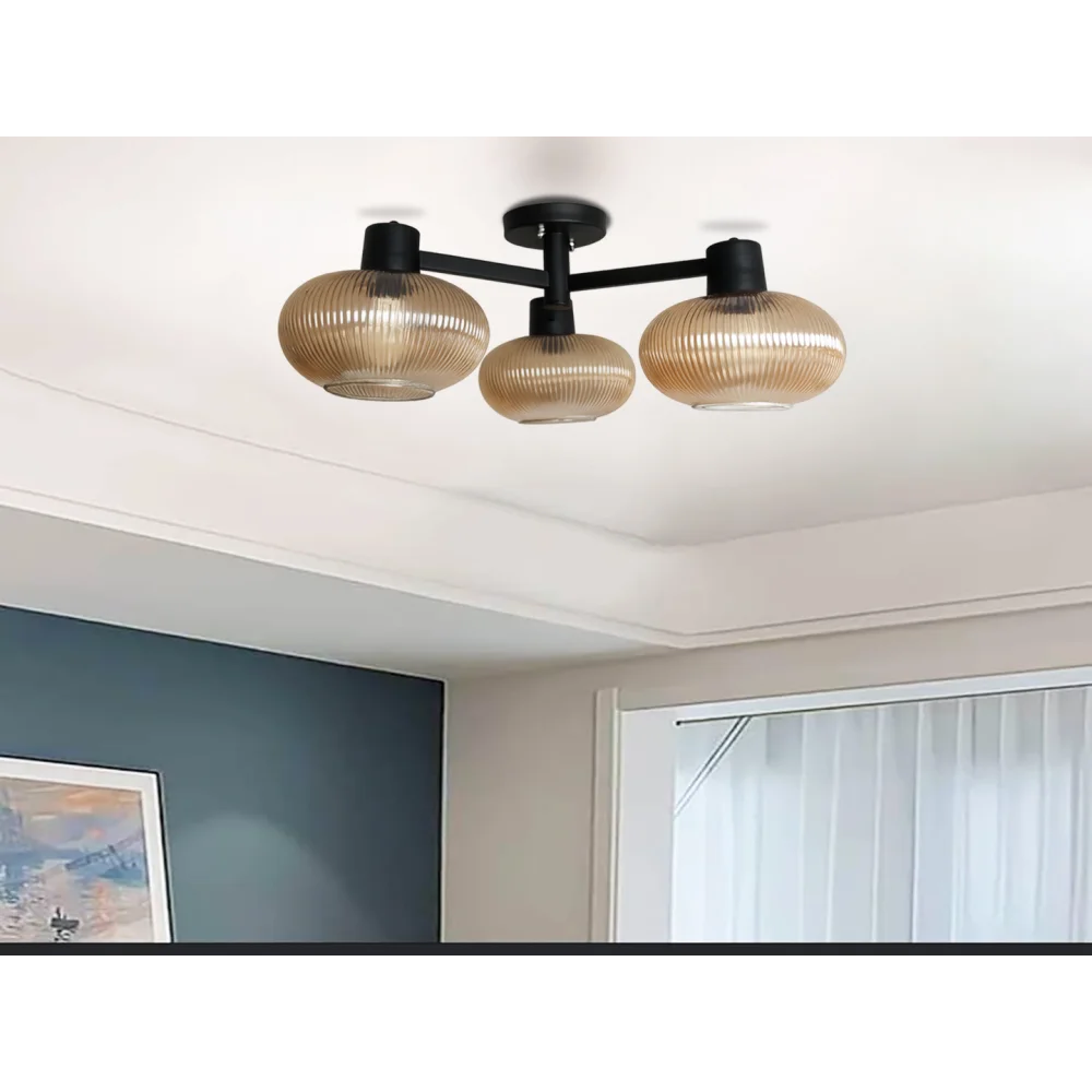 Solara 3-Light Ribbed Glass Chandelier | SKE-210002_3 CH-Black
