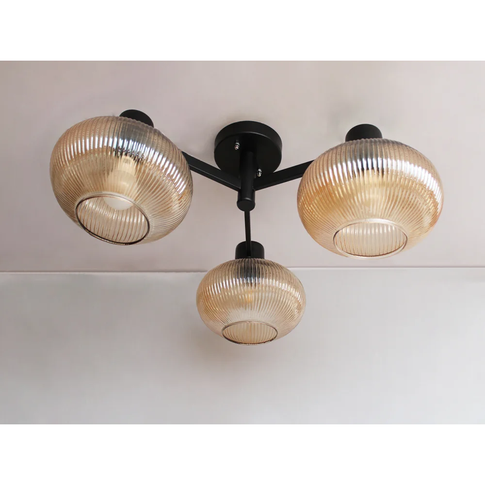 Solara 3-Light Ribbed Glass Chandelier | SKE-210002_3 CH-Black