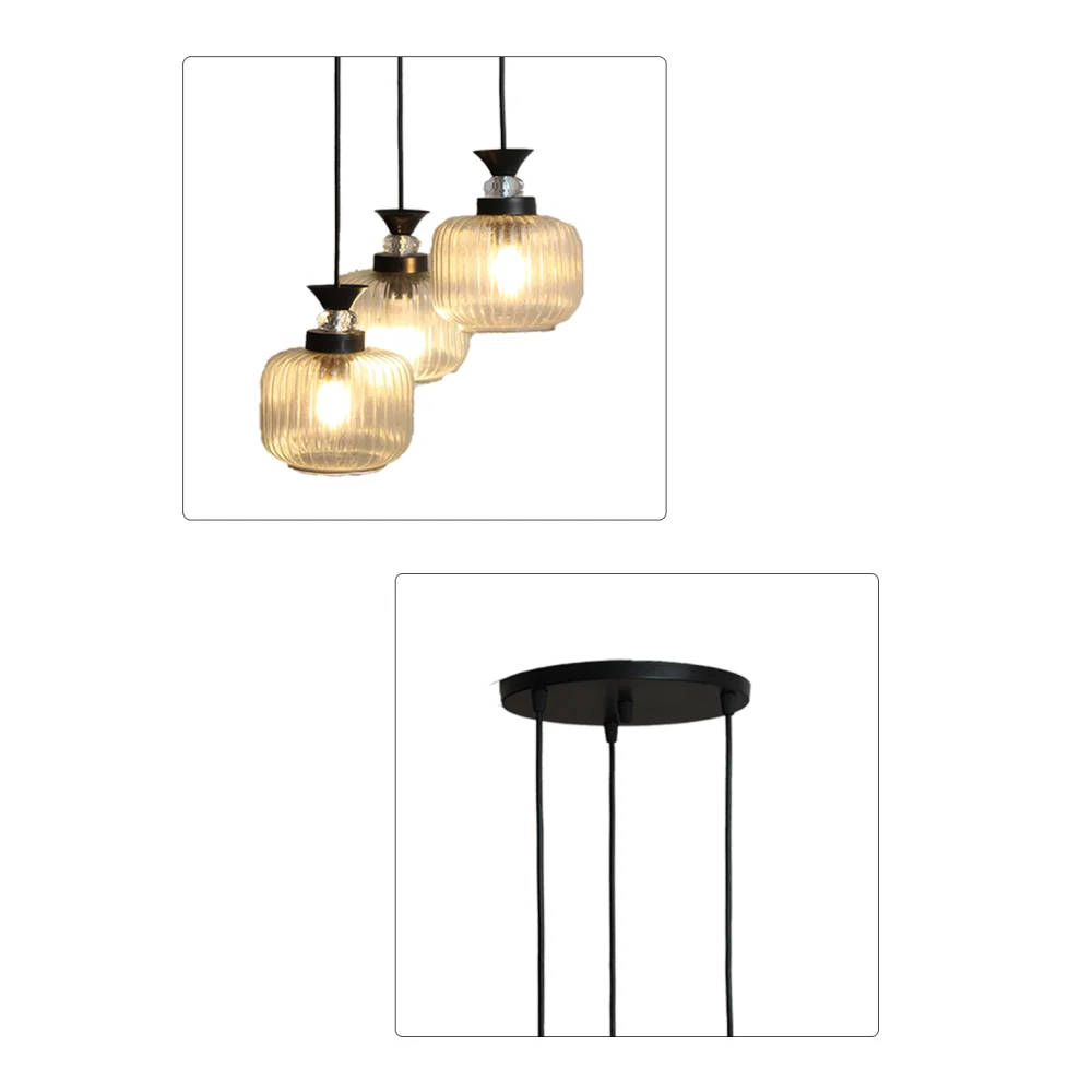 3-Light Clear Ribbed Glass Cluster Hanging Light | SKE-170010_LCRGCHL