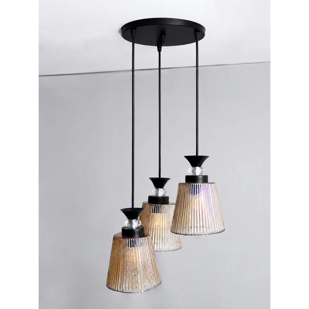3-Light Ribbed Glass Cluster Hanging Light | SKE-170013_LRGCHL