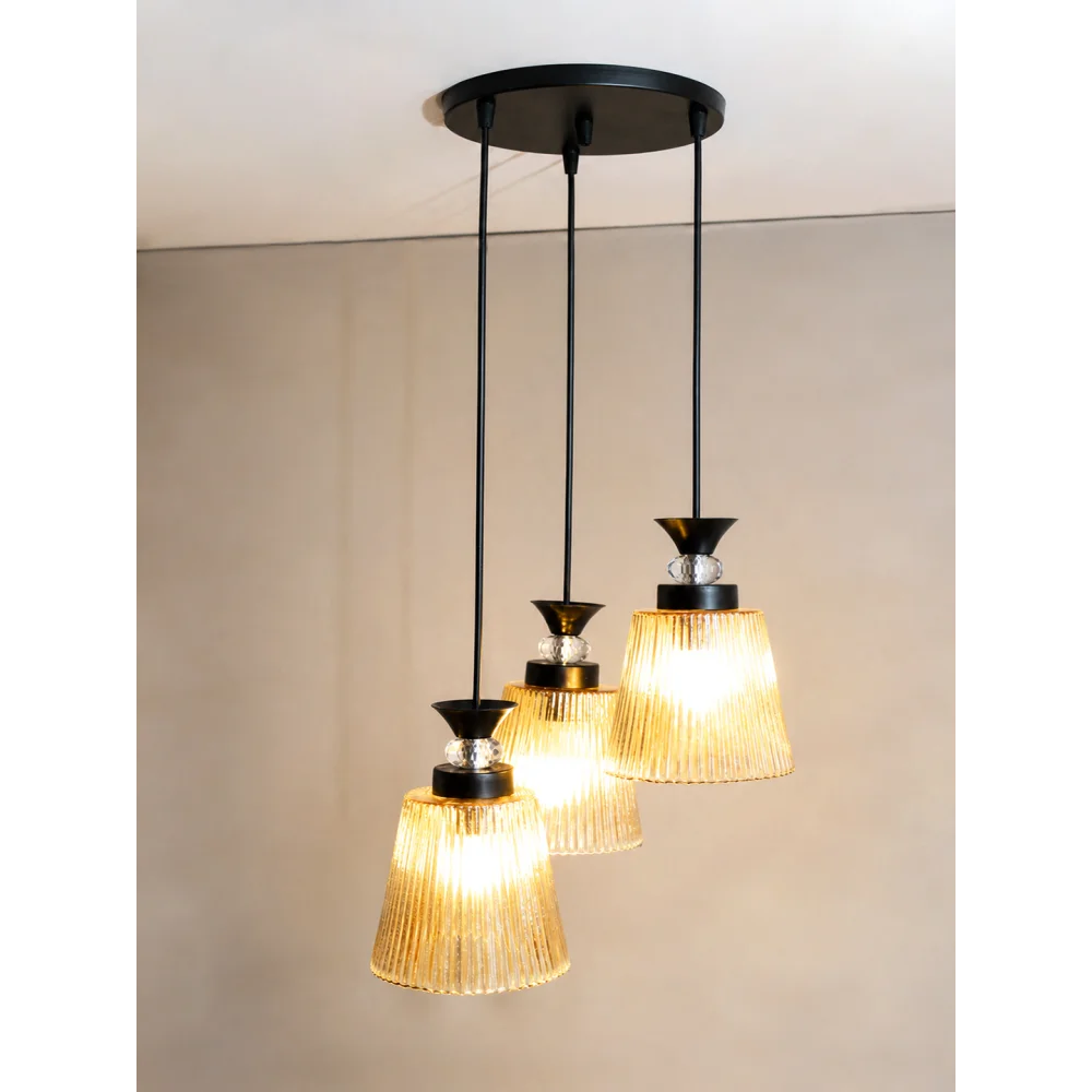 3-Light Ribbed Glass Cluster Hanging Light | SKE-170013_LRGCHL