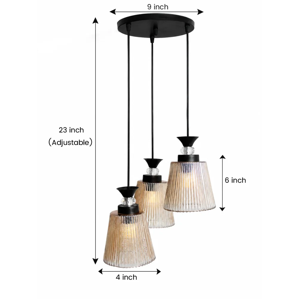 3-Light Ribbed Glass Cluster Hanging Light | SKE-170013_LRGCHL
