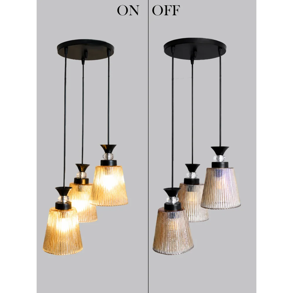 3-Light Ribbed Glass Cluster Hanging Light | SKE-170013_LRGCHL