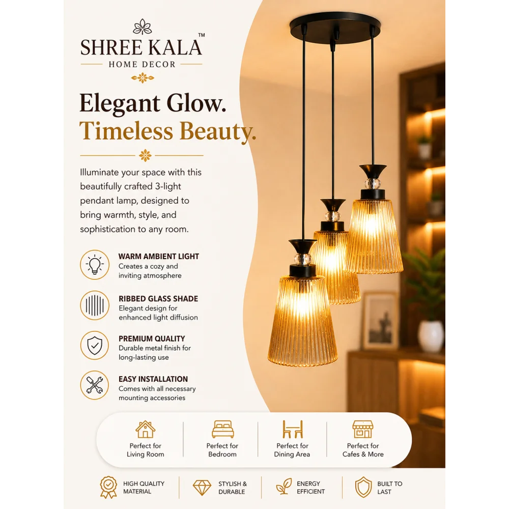 3-Light Ribbed Glass Cluster Hanging Light | SKE-170013_LRGCHL