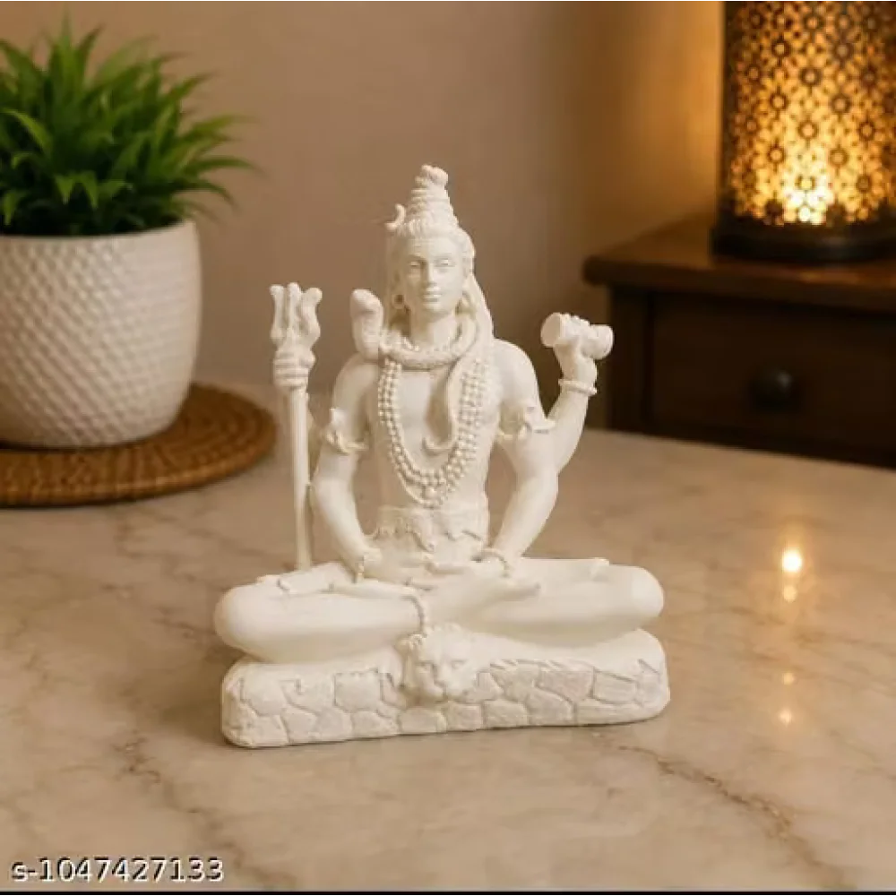 Idol Shiva White Lord Shankar Resin Idol for Car Dashboard, Home, Office and Gifting | Bholenath Murti Mahadev Statue | God Idol Gift for Diwali | Shivji for Car Dashboard | Maha Shivratri