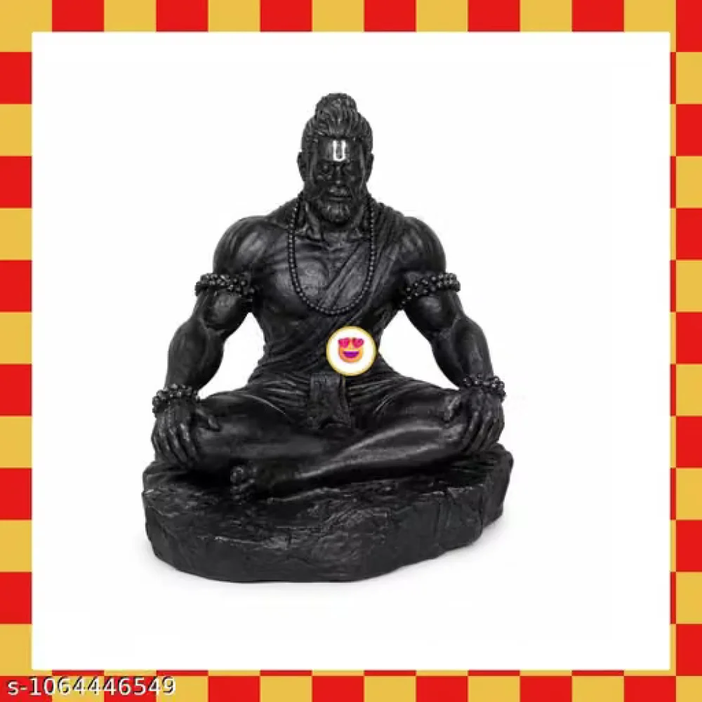 Lord Hanuman Meditating Statue Polyresin Idol Black Antique Finish Home Decor Figurine for Living Room Office Pooja Mandir Temple Gift Item Religious Decor