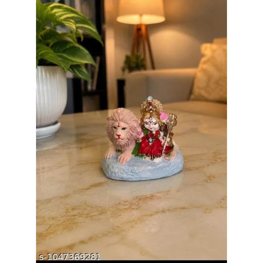 Idols & Figurines Maa Durga with Lion Divine Goddess Idol | Goddess Durga in traditional | Home decor, puja rooms, office desks, living room display shelves