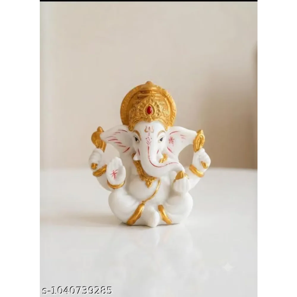 Premium Lord Ganesha Blessings:-Elegant White & Gold Lord Divine Idol