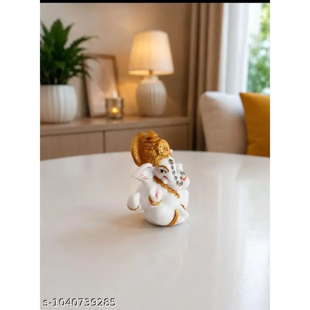 Premium Lord Ganesha Blessings:-Elegant White & Gold Lord Divine Idol