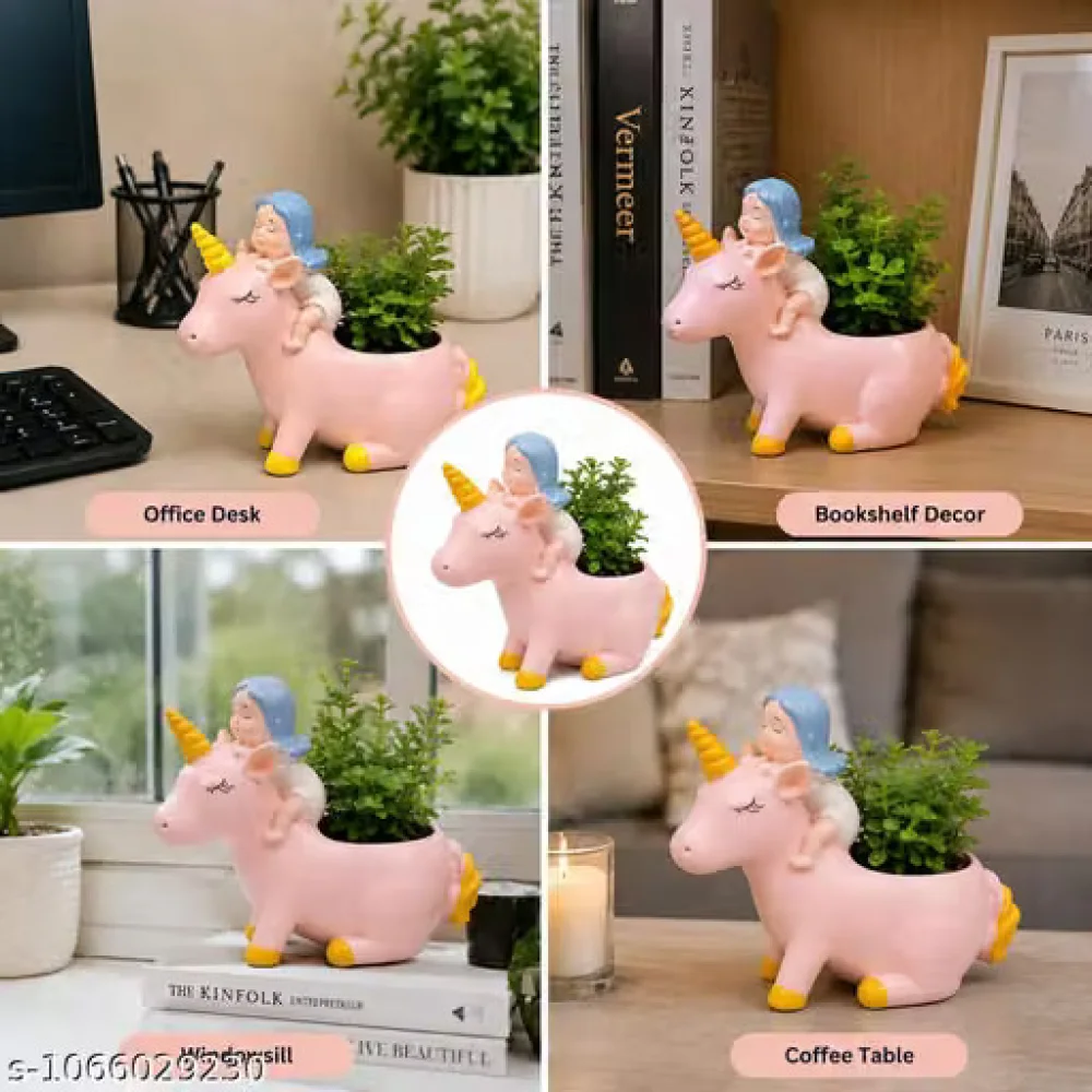 Pink Resin Unicorn Fairy Planter Pot for Succulents & Home Decor Gift