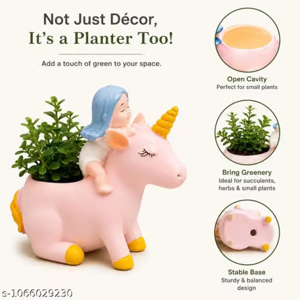Pink Resin Unicorn Fairy Planter Pot for Succulents & Home Decor Gift
