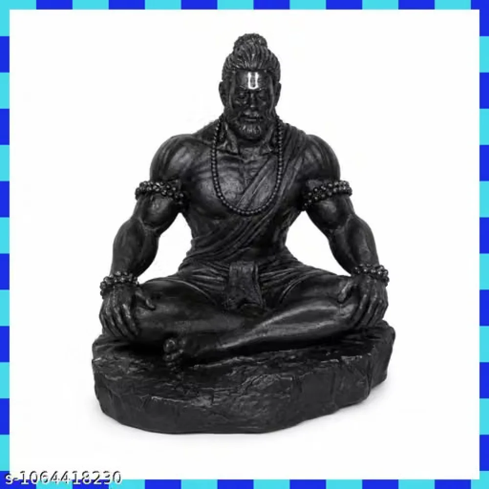 Hanuman Ji Idol Statue Polyresin Meditating Figure Black Finish Home Decor Showpiece for Living Room Pooja Room Temple Mandir Gift Item Decoration Aesthetic Spiritual