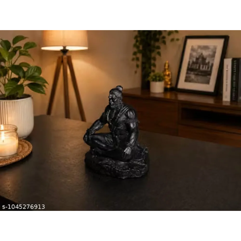 Bajargbali Meditating Hanuman Lord Idol Divine Strength in Serenity: Premium Matte Black Meditating | Symbol of Strength & Focus