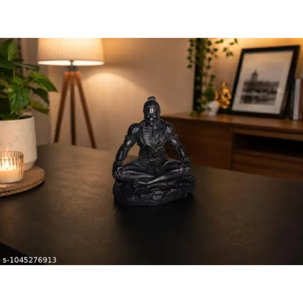 Bajargbali Meditating Hanuman Lord Idol Divine Strength in Serenity: Premium Matte Black Meditating | Symbol of Strength & Focus