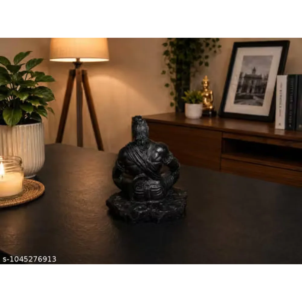 Bajargbali Meditating Hanuman Lord Idol Divine Strength in Serenity: Premium Matte Black Meditating | Symbol of Strength & Focus