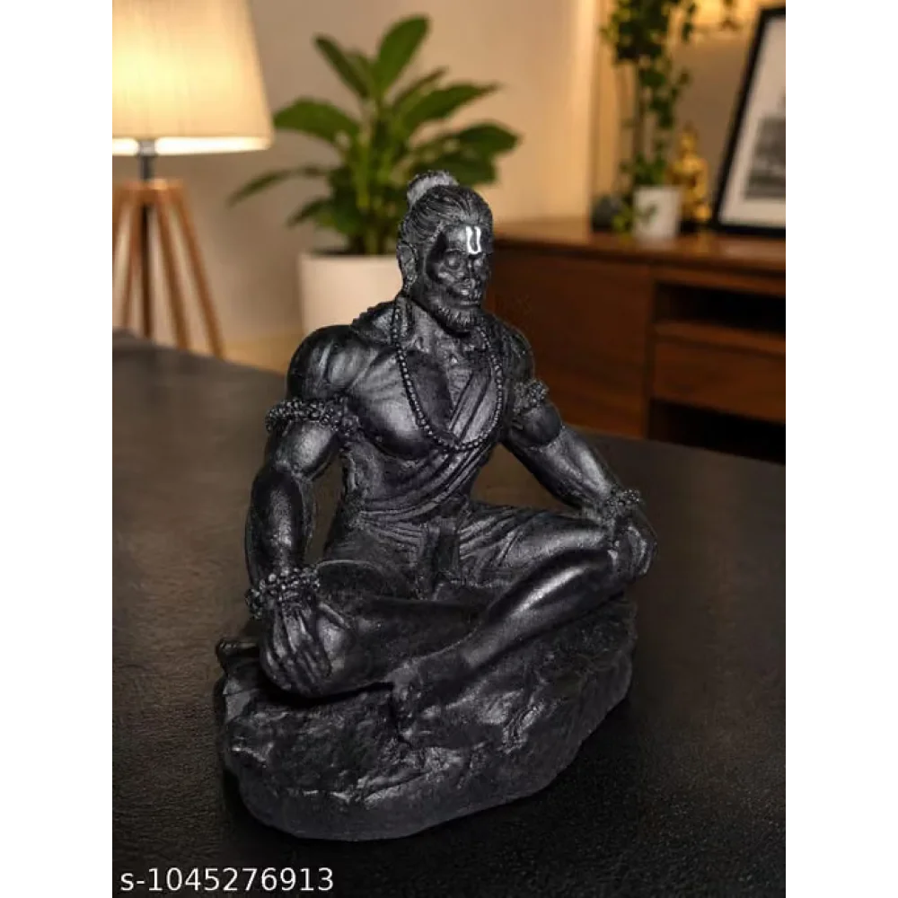 Bajargbali Meditating Hanuman Lord Idol Divine Strength in Serenity: Premium Matte Black Meditating | Symbol of Strength & Focus