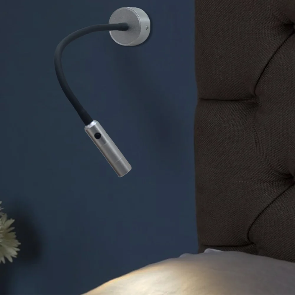 Bed Side Study Focus Spot Wall Light Silver Base Black Arm | SKE-140018 Silver