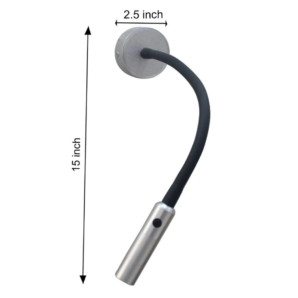 Bed Side Study Focus Spot Wall Light Silver Base Black Arm | SKE-140018 Silver