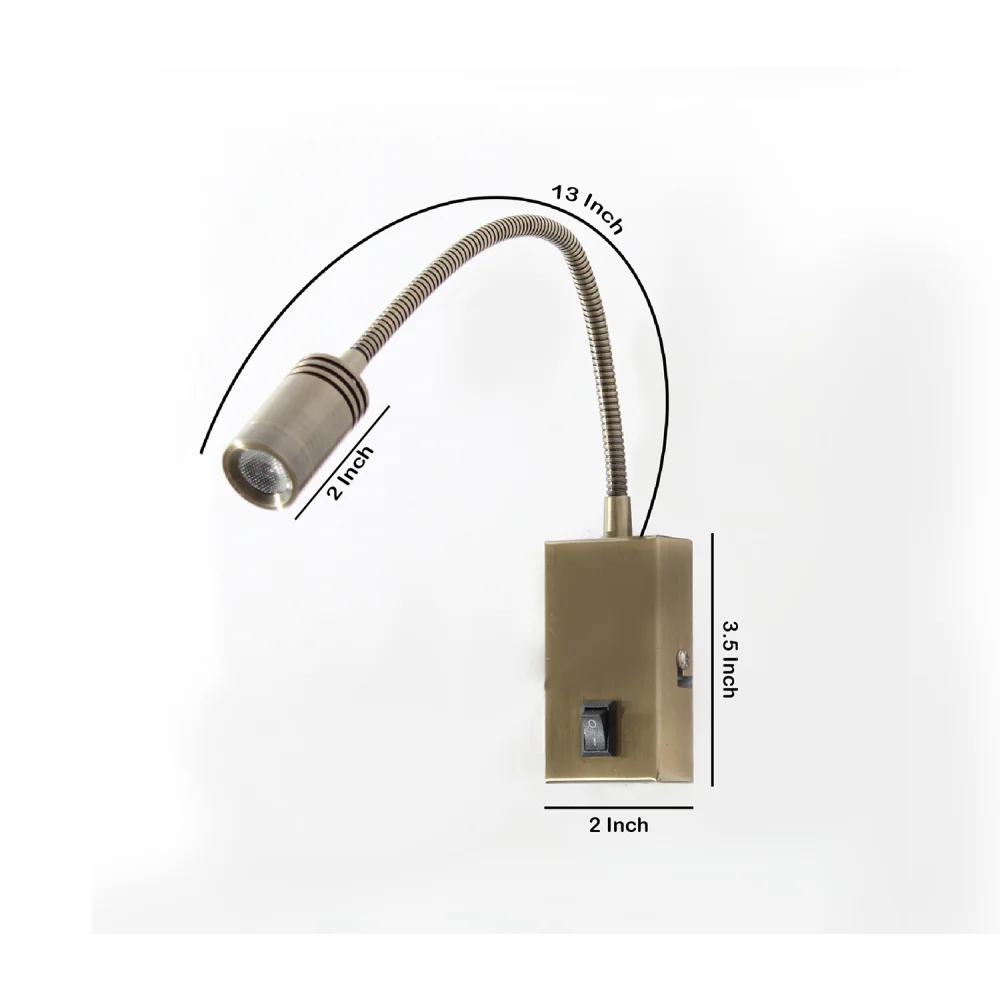 Brass Wall-Mounted LED Reading Spotlight with Switch | SKE-140030
