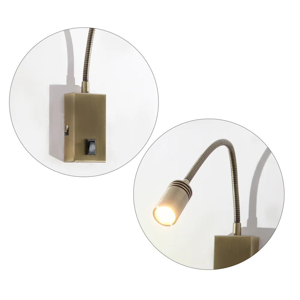 Brass Wall-Mounted LED Reading Spotlight with Switch | SKE-140030