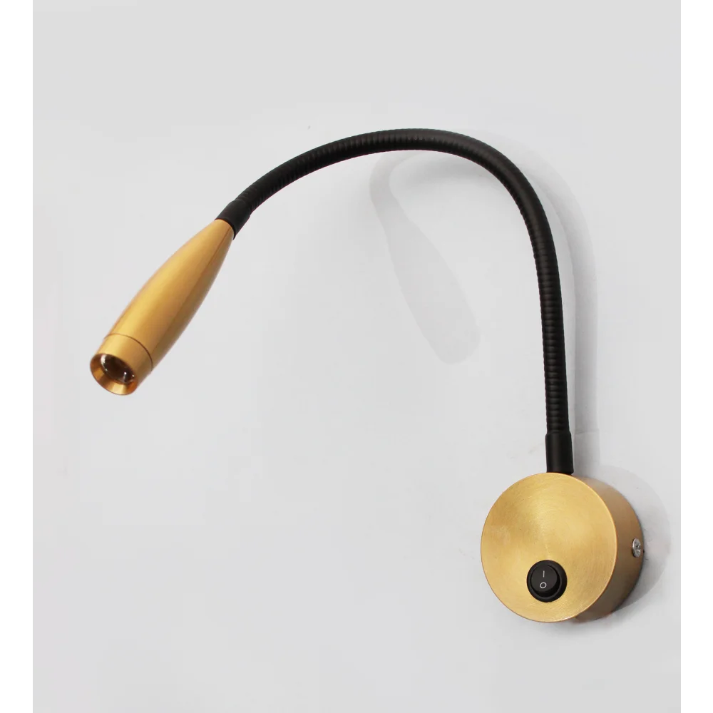 Modern Brass Finish LED Wall Mounted Reading Spotlight with Flexible Gooseneck | SKE-140044