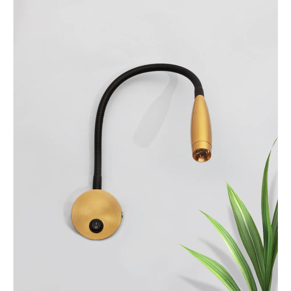 Modern Brass Finish LED Wall Mounted Reading Spotlight with Flexible Gooseneck | SKE-140044