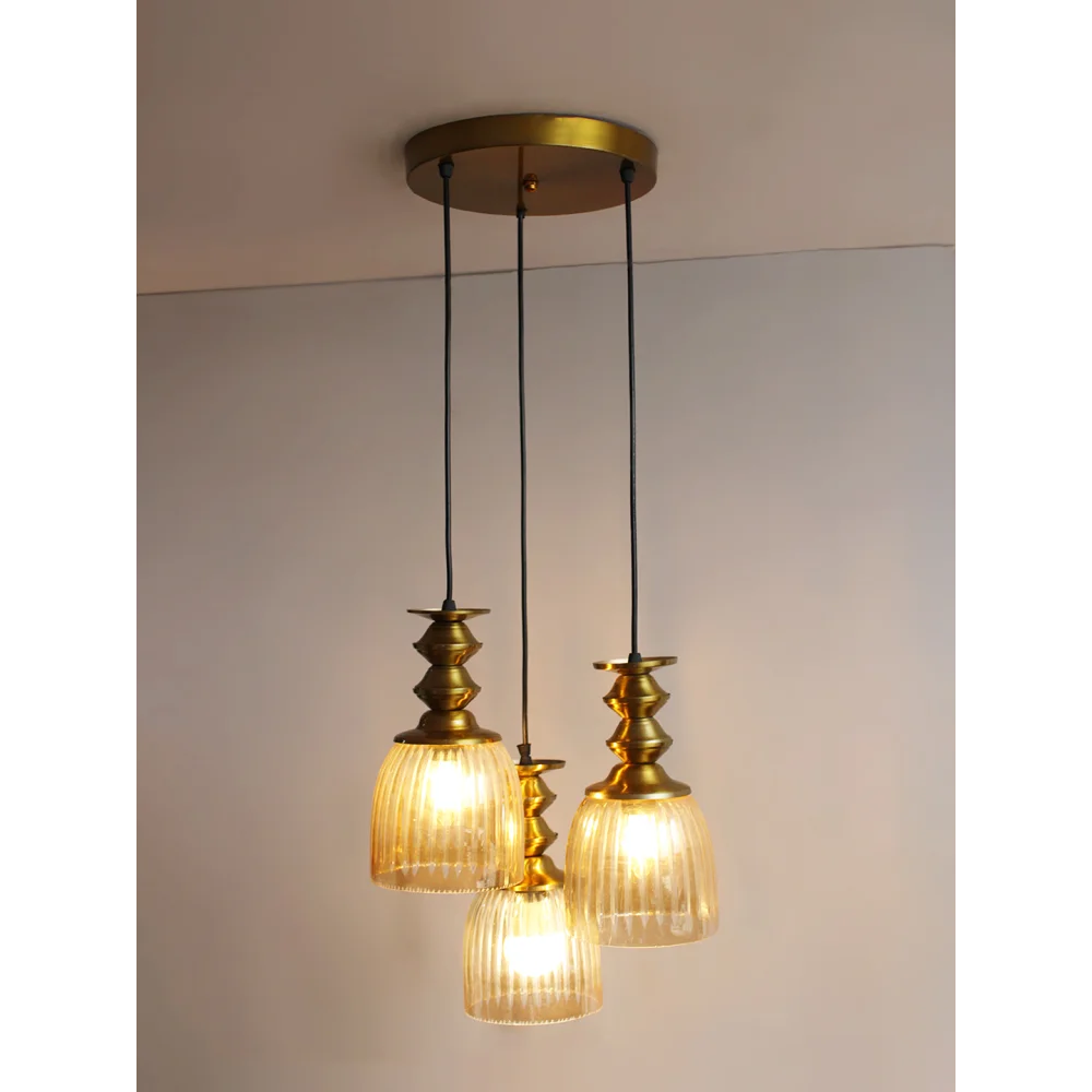 Ribbed Glass 3-Light Cluster Hanging Lamp | SKE-170015_RGLCHL