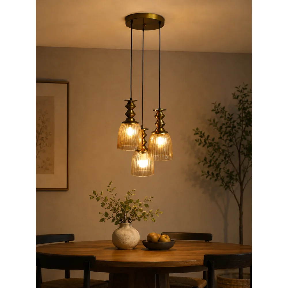 Ribbed Glass 3-Light Cluster Hanging Lamp | SKE-170015_RGLCHL