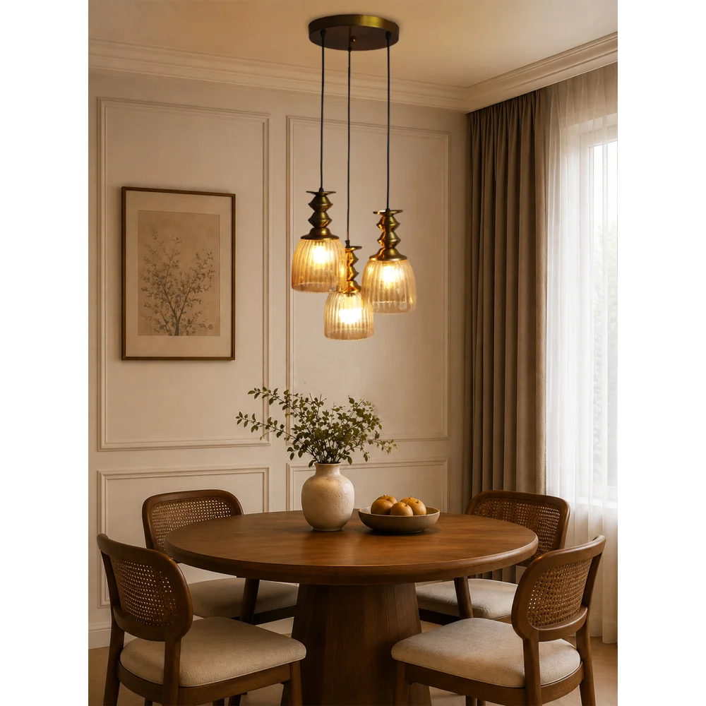 Ribbed Glass 3-Light Cluster Hanging Lamp | SKE-170015_RGLCHL