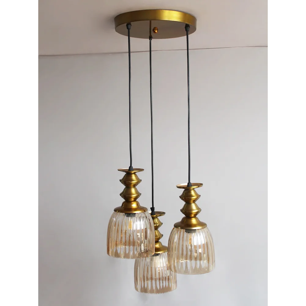 Ribbed Glass 3-Light Cluster Hanging Lamp | SKE-170015_RGLCHL