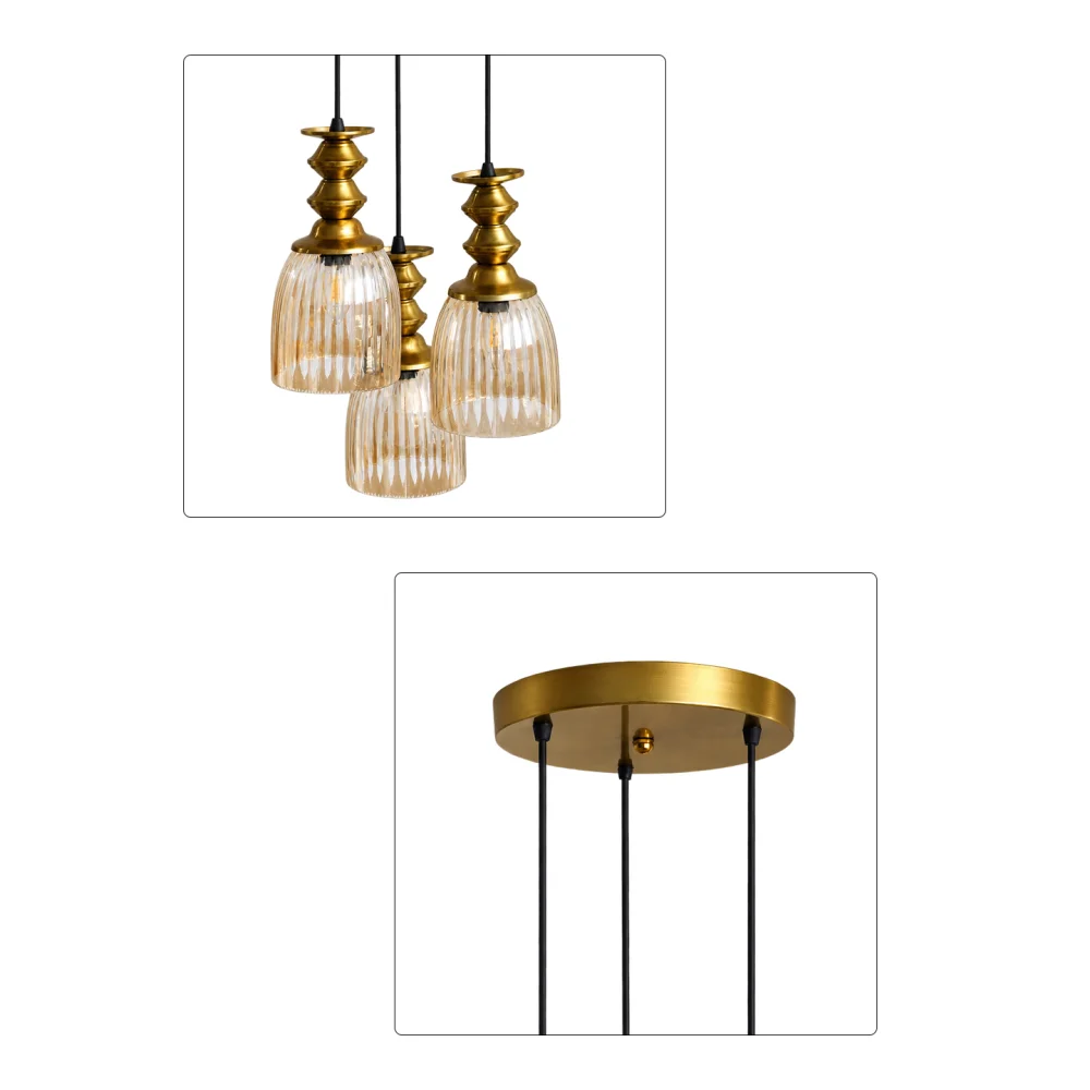 Ribbed Glass 3-Light Cluster Hanging Lamp | SKE-170015_RGLCHL