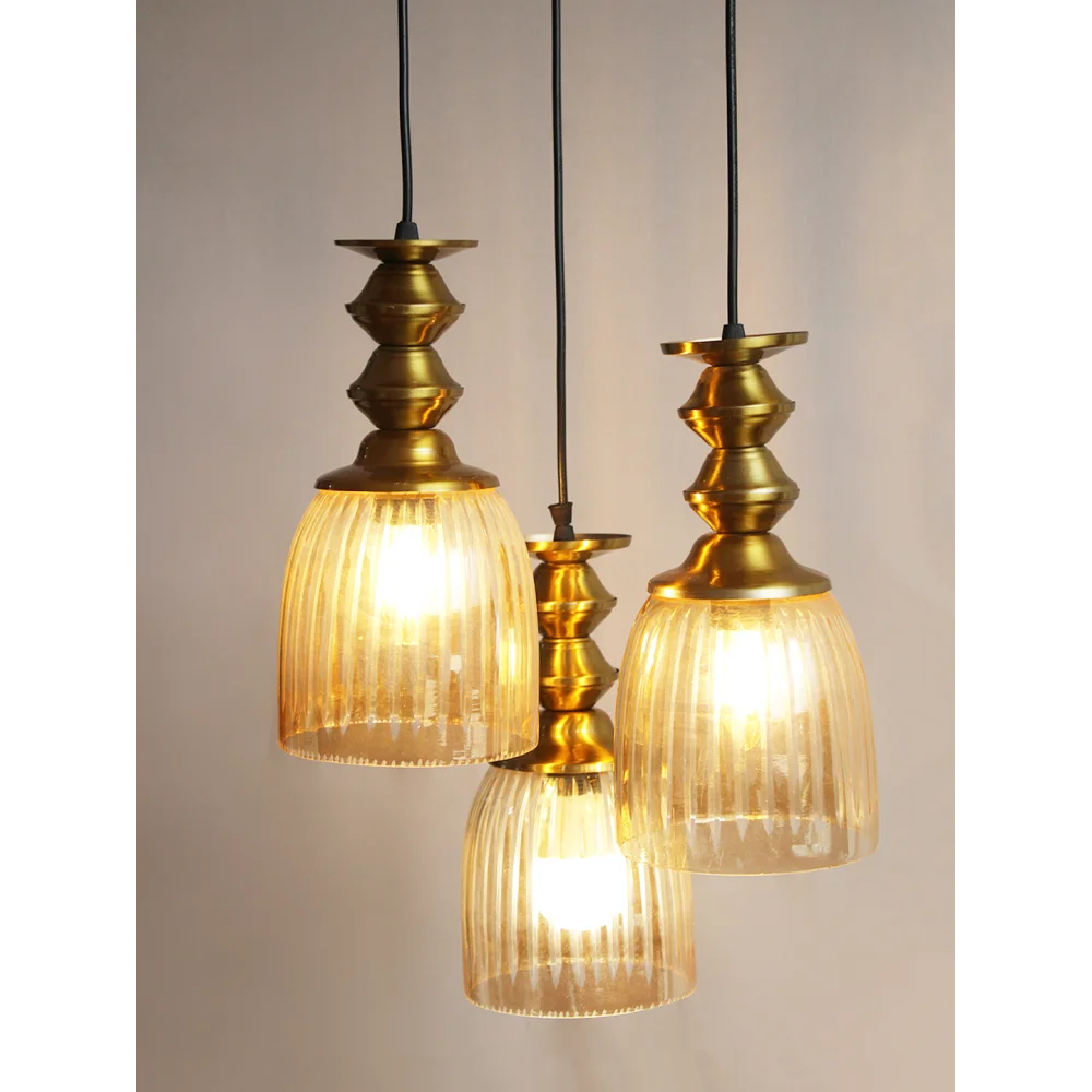Ribbed Glass 3-Light Cluster Hanging Lamp | SKE-170015_RGLCHL