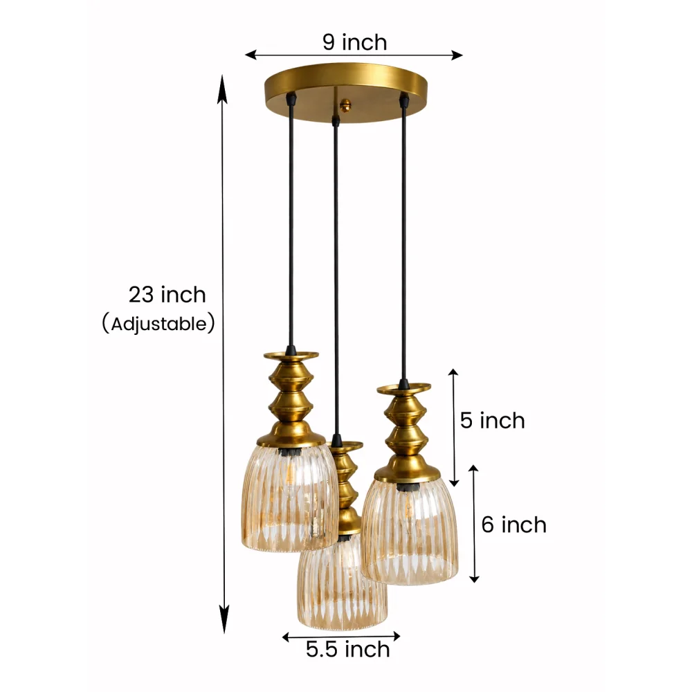 Ribbed Glass 3-Light Cluster Hanging Lamp | SKE-170015_RGLCHL