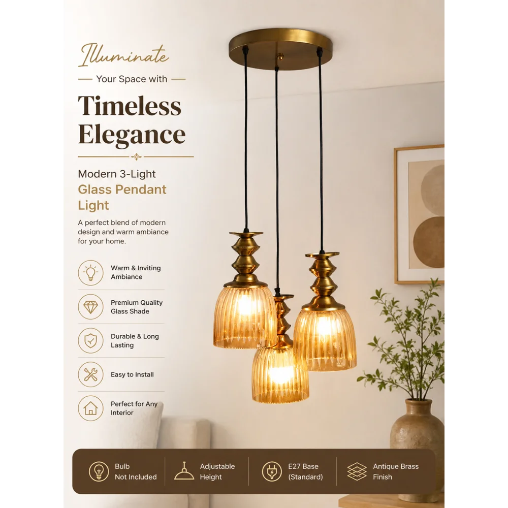 Ribbed Glass 3-Light Cluster Hanging Lamp | SKE-170015_RGLCHL