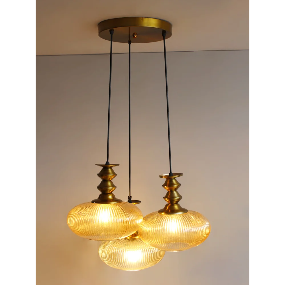 Ribbed Amber Kachori Glass Cluster Hanging Light | SKE-170016_RAKGCHL