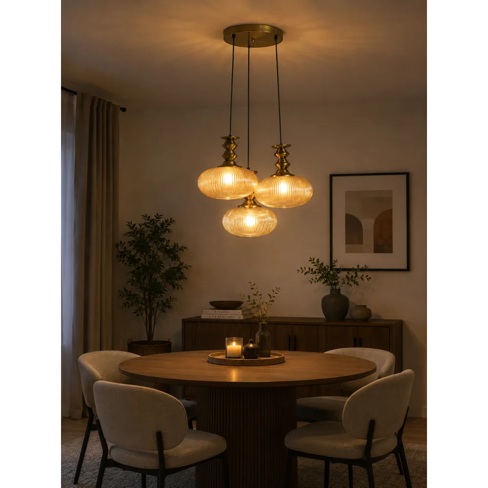 Ribbed Amber Kachori Glass Cluster Hanging Light | SKE-170016_RAKGCHL