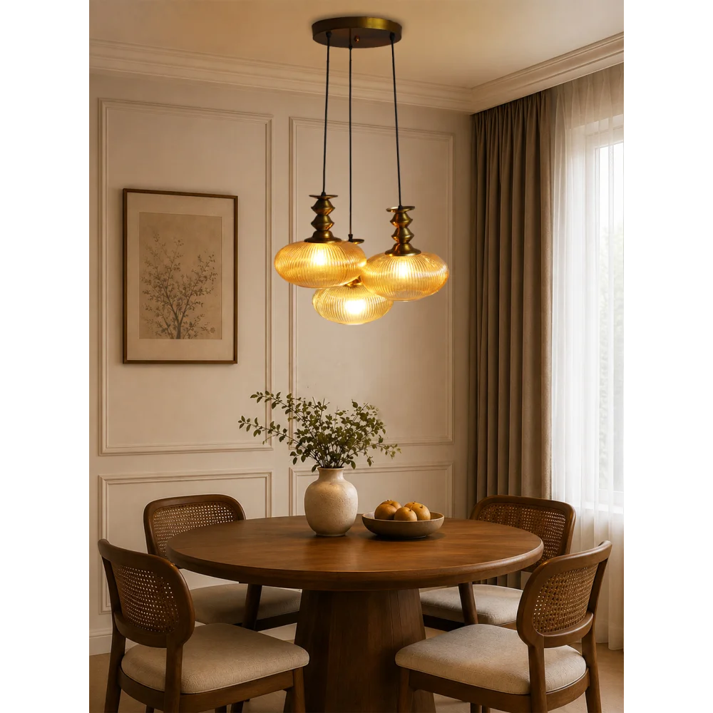 Ribbed Amber Kachori Glass Cluster Hanging Light | SKE-170016_RAKGCHL
