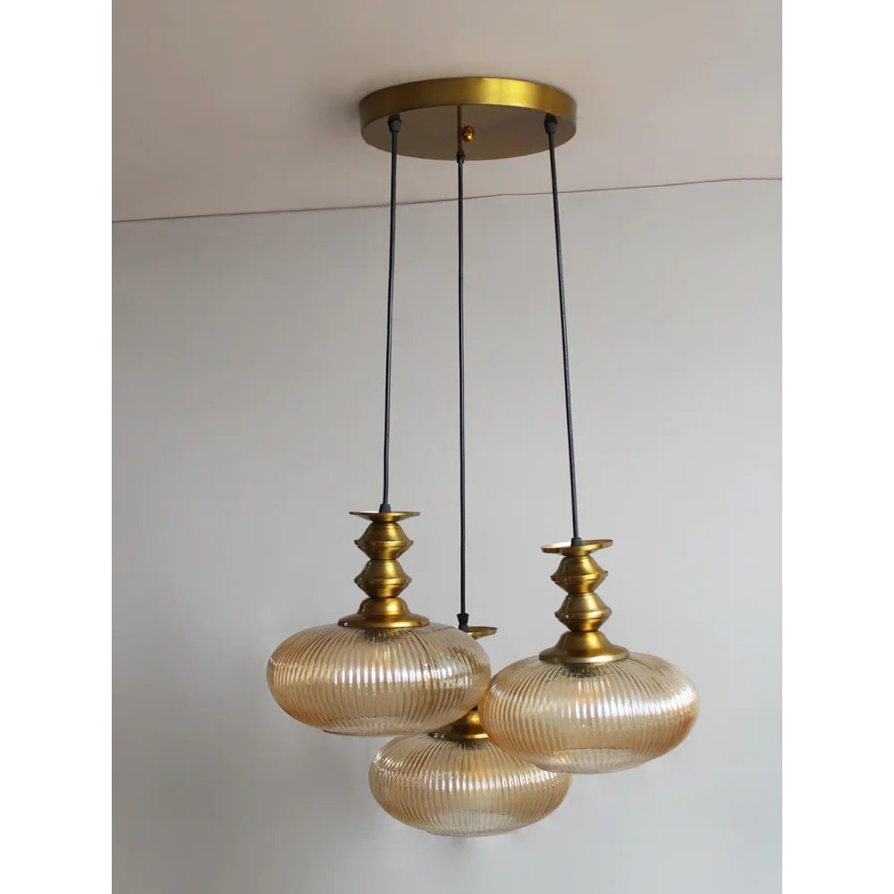 Ribbed Amber Kachori Glass Cluster Hanging Light | SKE-170016_RAKGCHL