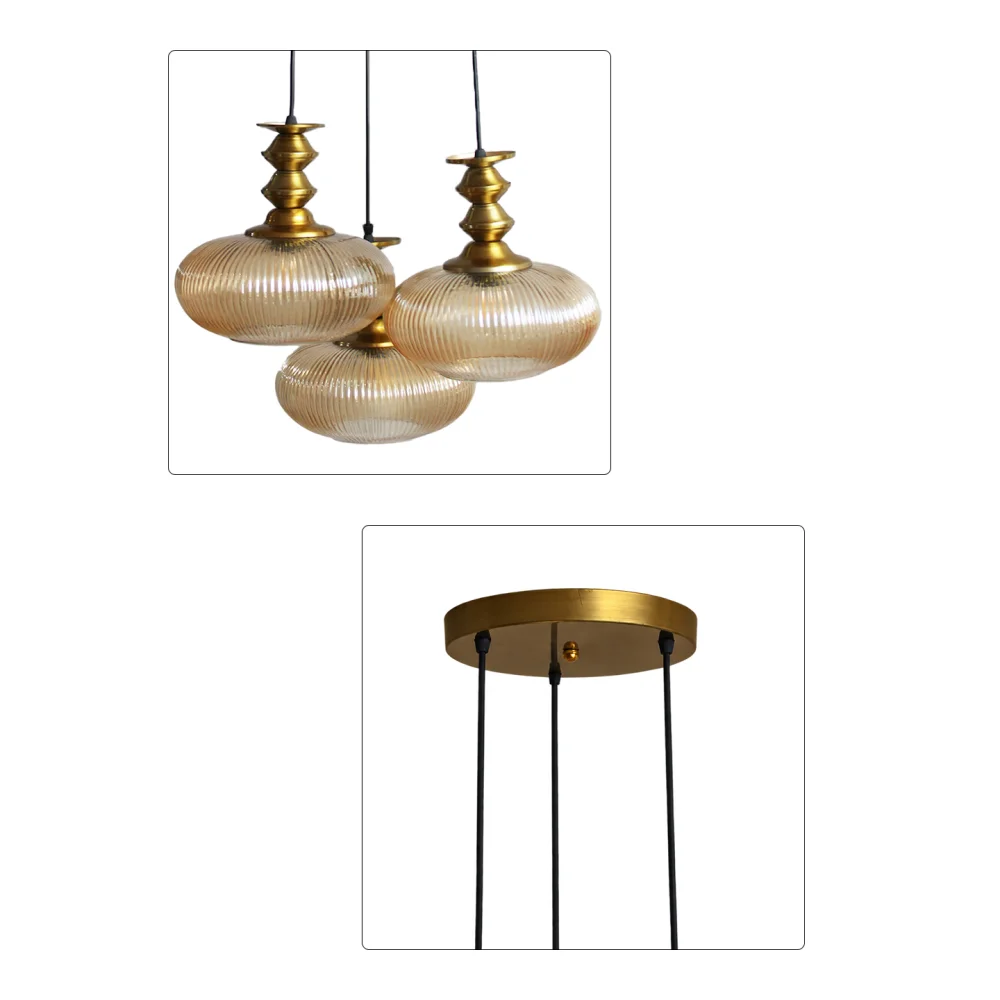 Ribbed Amber Kachori Glass Cluster Hanging Light | SKE-170016_RAKGCHL