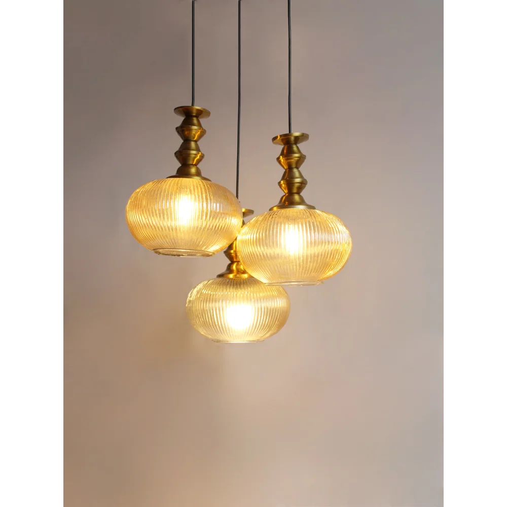 Ribbed Amber Kachori Glass Cluster Hanging Light | SKE-170016_RAKGCHL