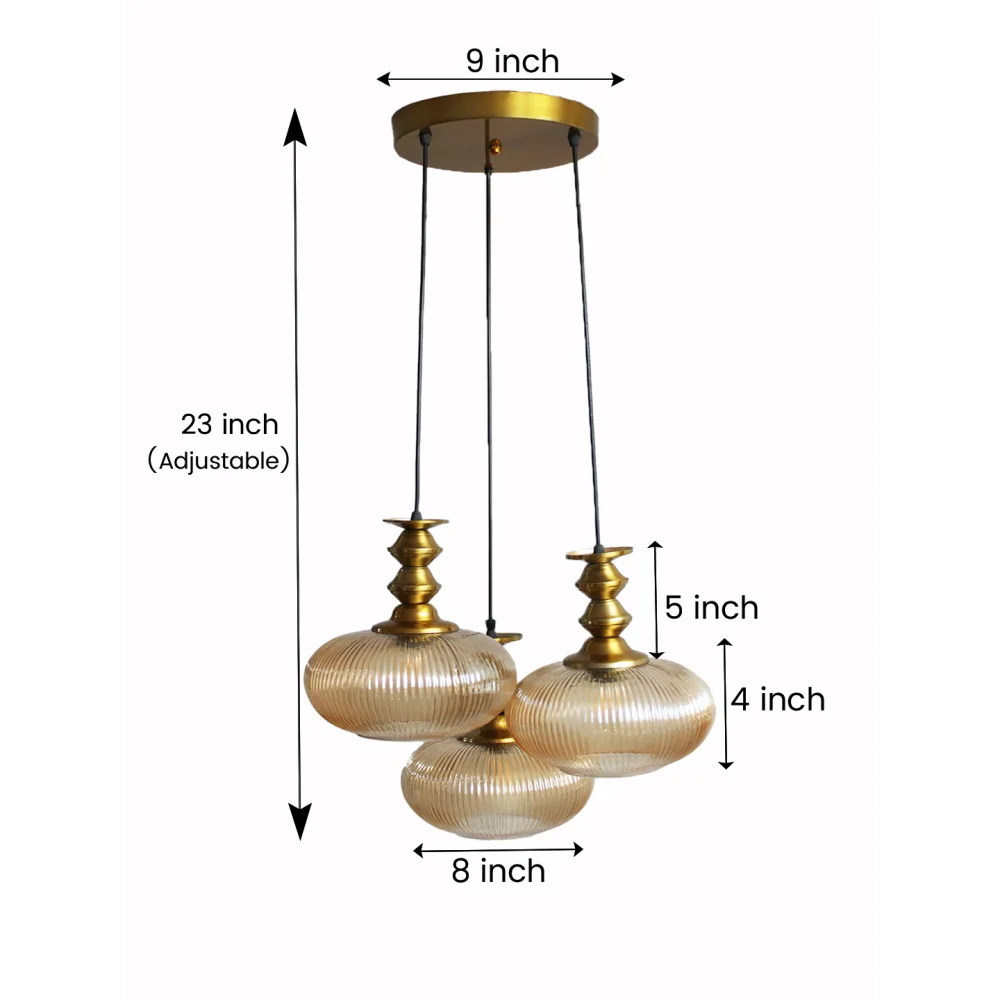 Ribbed Amber Kachori Glass Cluster Hanging Light | SKE-170016_RAKGCHL
