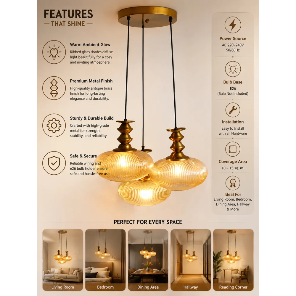 Ribbed Amber Kachori Glass Cluster Hanging Light | SKE-170016_RAKGCHL