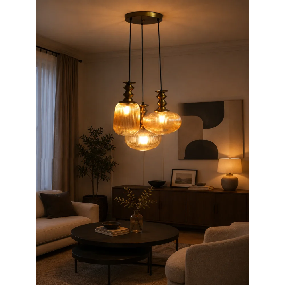 Modern Ribbed Glass Cluster Hanging Light | SKE-170017_MRGCHL