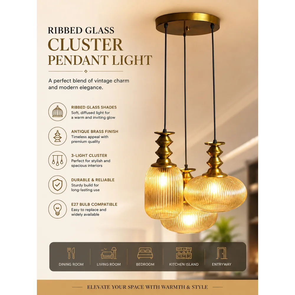 Modern Ribbed Glass Cluster Hanging Light | SKE-170017_MRGCHL