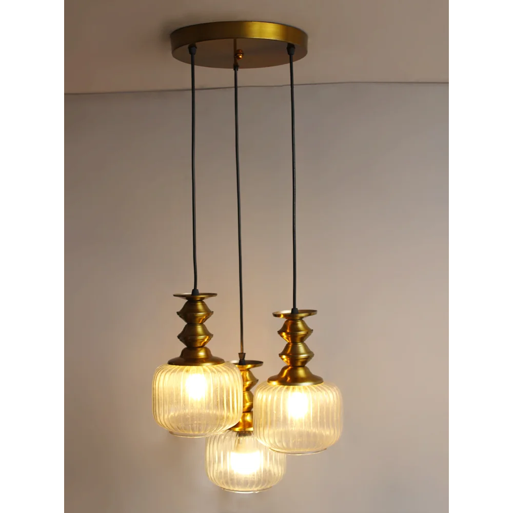 3-Light Ribbed Clear Glass Cluster Hanging Light | SKE-170018_LRCGCHL