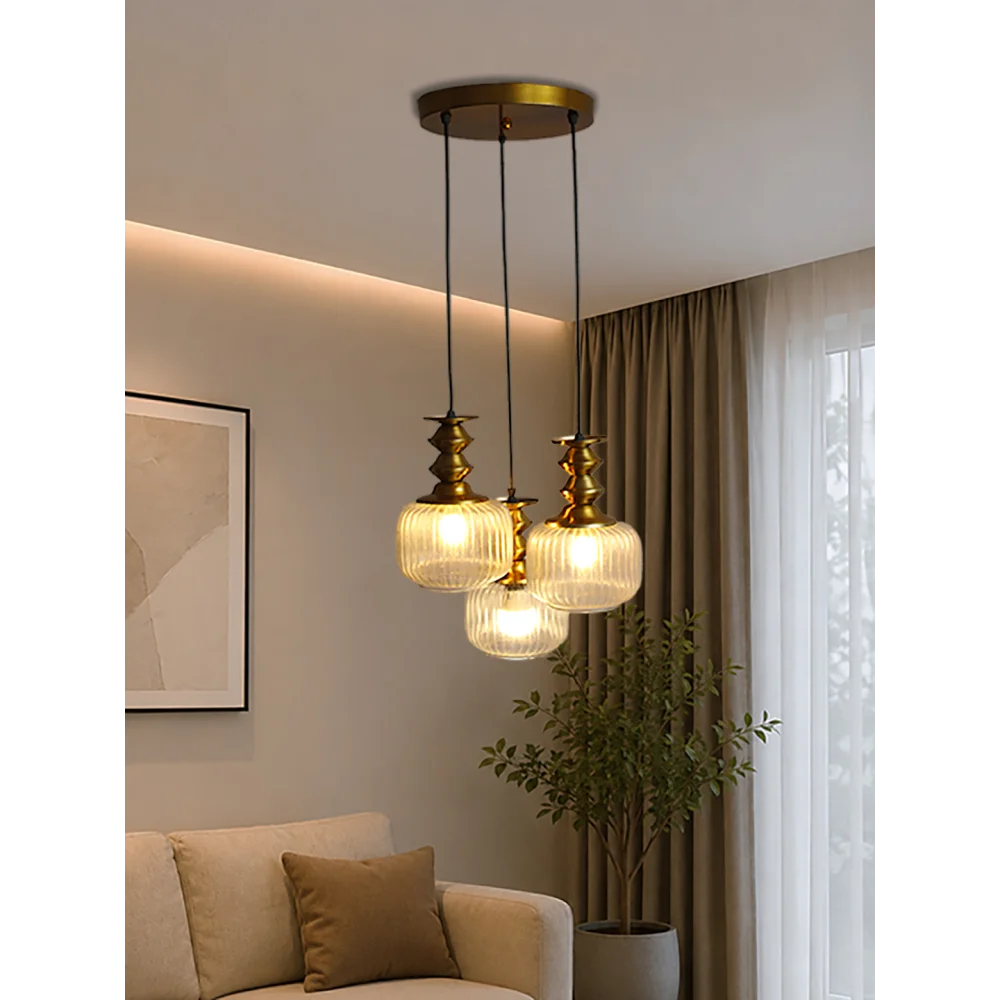 3-Light Ribbed Clear Glass Cluster Hanging Light | SKE-170018_LRCGCHL